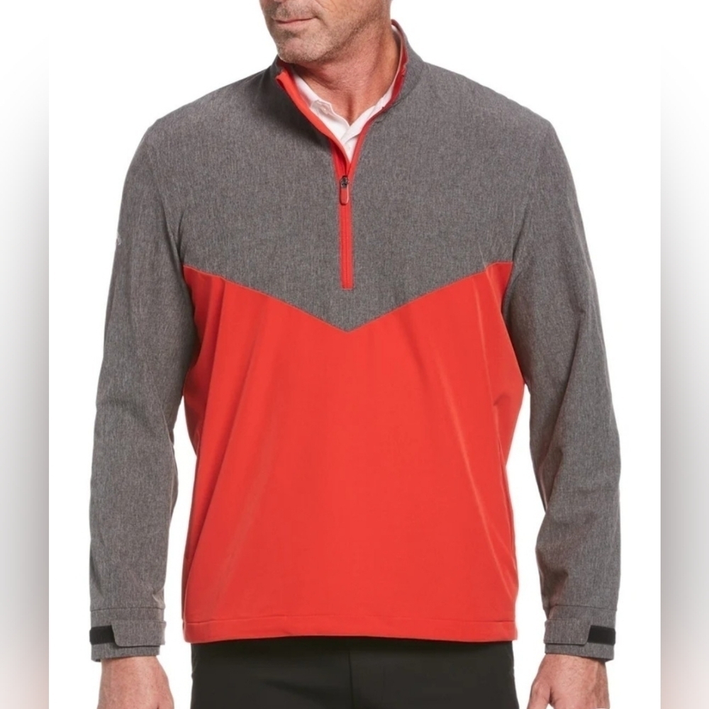 Callaway Weatherseries Men's Swing Tech Blocked 1/4 Zip Windbreaker, Red/Gray, S